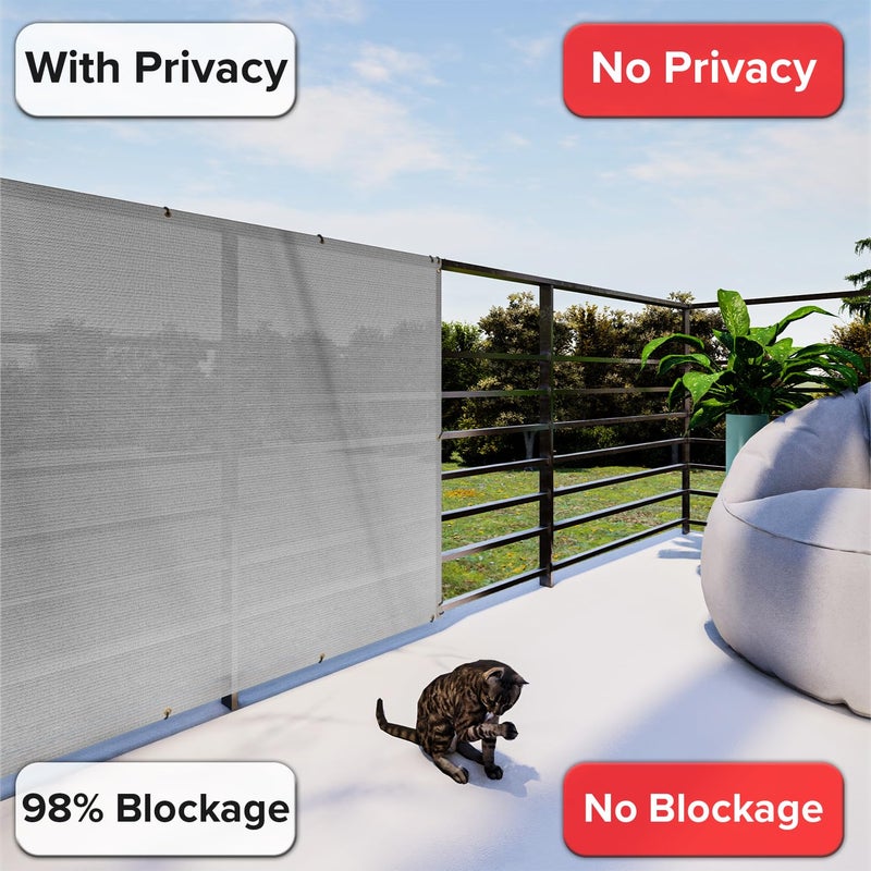 INFRANGE 2.5' x 25' Balcony Privacy Fence Screen Mesh Windscreen Fencing Shield Cover Included Cable Ties for Deck Apartment Porch Backyard Patio Outdoor, Gray - Image 4